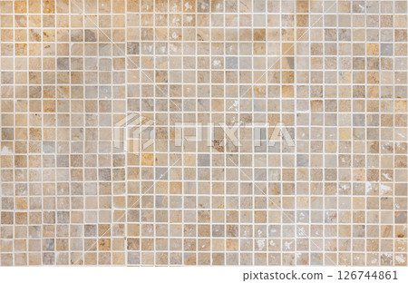 Light brown mosaic tiles composed of small square pieces 126744861