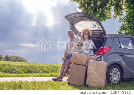 Child in car. Family vacation trip road. Seat travel freedom summer. 126745182