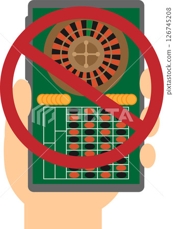 Image material showing a casino ban on the screen of a smartphone held in hand Image material showing a casino ban on the screen of a smartphone held in hand 126745208