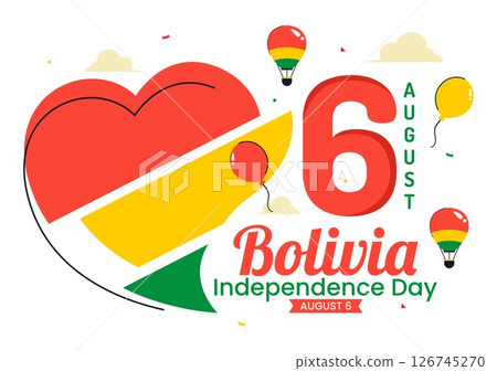 Bolivia Independence Day Vector Illustration on August 6, Featuring a Waving Flag and Ribbon in a Festive National Holiday Scene with Flat Background 126745270