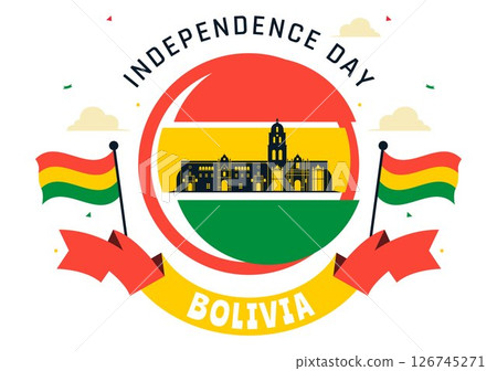 Bolivia Independence Day Vector Illustration on August 6, Featuring a Waving Flag and Ribbon in a Festive National Holiday Scene with Flat Background 126745271