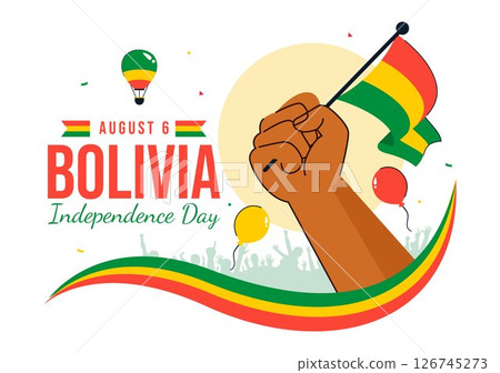 Bolivia Independence Day Vector Illustration on August 6, Featuring a Waving Flag and Ribbon in a Festive National Holiday Scene with Flat Background 126745273