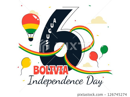 Bolivia Independence Day Vector Illustration on August 6, Featuring a Waving Flag and Ribbon in a Festive National Holiday Scene with Flat Background 126745274