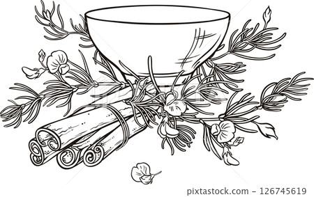 Cup of Rooibos Tea with Cinnamon Outline Illustration. Cup of Rooibos Tea with Cinnamon Outline Illustration. 126745619