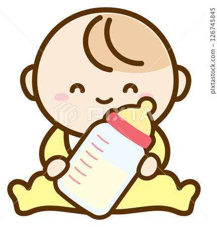 Baby and baby bottle 126745845