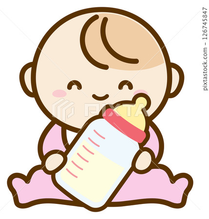 嬰兒奶瓶和嬰兒 126745847