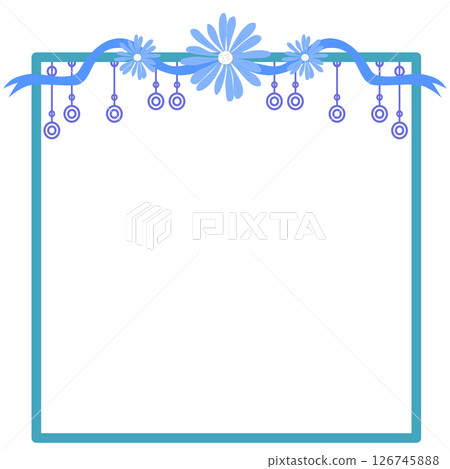 A square frame beautifully decorated with blue toned flowers 126745888