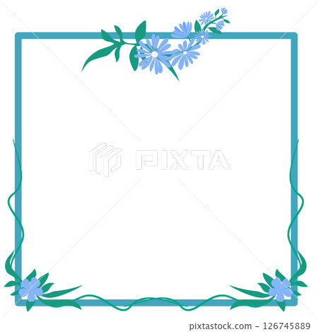 A square frame beautifully decorated with blue toned flowers 126745889