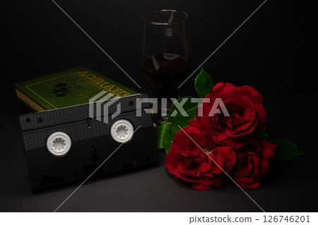red rose and glass of champagne 126746201