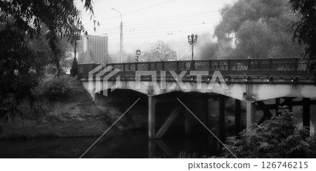 bridge countryside black and white 126746215
