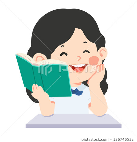 Kid Girl Reading a Book at Desk Kid Girl Reading a Book at Desk 126746532