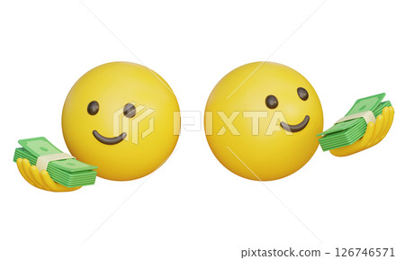 Emoticon with a currency on his hand palm 3D icon 126746571