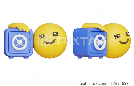 emoticon with a happy expression next to a safe 3D Icon 126746573