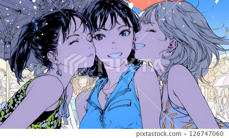 親密的女性朋友合影留念。 126747060