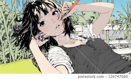 A young woman staring blankly into the distance 126747080