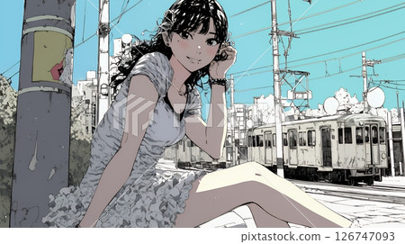 在月台上等待火車的年輕女子 126747093