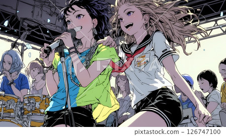 Two young women are singing enthusiastically 126747100