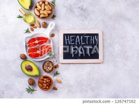 Healthy fat concept. Product with omega 3. Healthy fat concept. Product with omega 3. 126747162