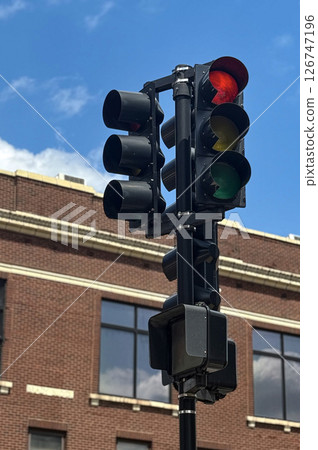 Urban Traffic Light with Red Signal Illuminated Urban Traffic Light with Red Signal Illuminated 126747196