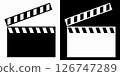 Movie icons. Black and White Vector Icons. Cinema Clapper and Play Button. Concept of Film Industry, Filmmaking and Video Production 126747289