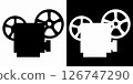 Movie icons. Black and White Vector Icons. Cinema Clapper and Play Button. Concept of Film Industry, Filmmaking and Video Production 126747290