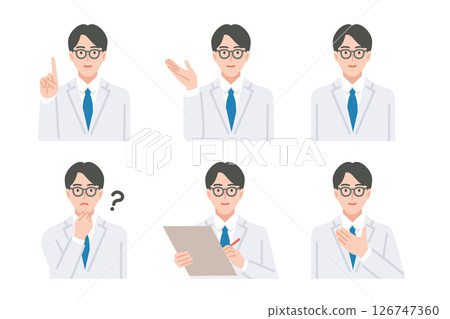 穿白大褂的男人，一組常見的姿勢，純色 126747360