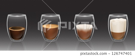 Realistic coffee glasses of different types 126747401
