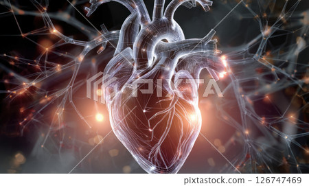 Human heart hologram user interface screen infographic, Artificial intelligence AI assistance with, Medical healthcare technology concept of doctor surgeon holding human heart, futuristic 126747469
