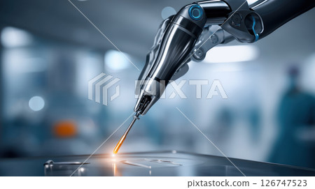 Close-up of a robotic face with sophisticated mechanical features, illuminated by soft lighting. Artificial Intelligence, Futuristic Digital Technology, Metaverse of Digital Intelligent World Close-up of a robotic face with sophisticated mechanical features, illuminated by soft lighting. Artificial Intelligence, Futuristic Digital Technology, Metaverse of Digital Intelligent World 126747523