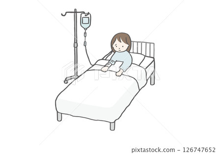 Hospitalized girl on IV drip 126747652