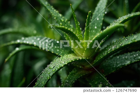 Close Up of Dewy Green Aloe Vera Plant 126747690