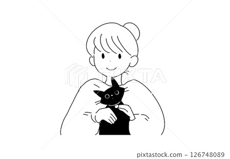 A girl gently holding a cat 126748089