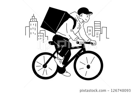 Delivery man riding a bicycle through the city 126748093