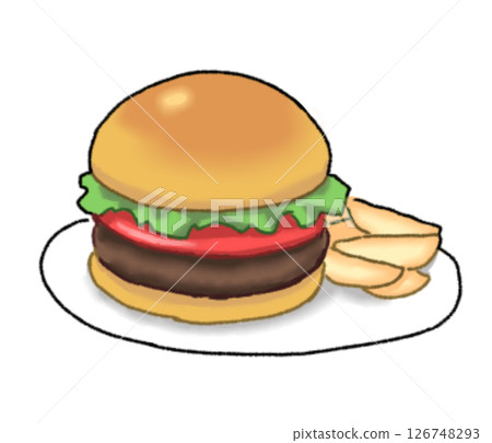 盤子裡的漢堡和薯條 126748293