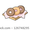 Three donuts on a tray 126748295
