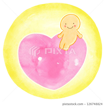 A person riding a pink heart (yellow background) 126748824
