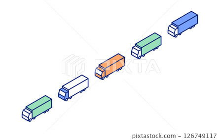 交通阻塞向量插圖。一排卡車陷入交通堵塞的剪貼畫。 126749117