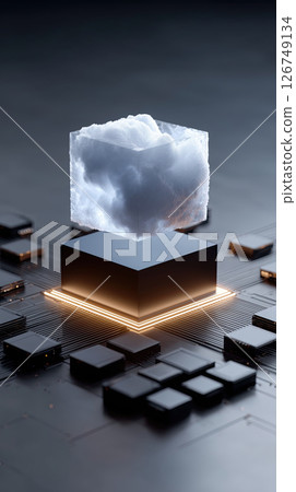 Cloud cube server electronic technology futuristic glowing dark background digital 126749134