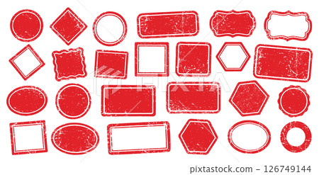 Stamps frames vector icon shape set. Stamp grunge ink rubber labels sign collection. Isolated on white background. Black round and square stamp border pack. Stamps frames vector icon shape set. Stamp grunge ink rubber labels sign collection. Isolated on white background. Black round and square stamp border pack. 126749144