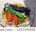 Deep-fried asparagus and whole eggplant 126749448