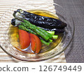 Deep-fried asparagus and whole eggplant 126749449