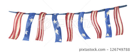 Patriotic bunting american flag with watercolor 126749788