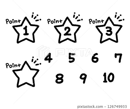 Numbers, illustrations, icons, stars, materials, handwritten, set 126749933