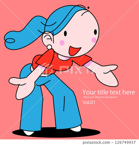 A cute female chibi character is making a welcome pose A cute female chibi character is making a welcome pose 126749937