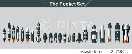 Set of cartoon rocket ship collection Set of cartoon rocket ship collection 126750002