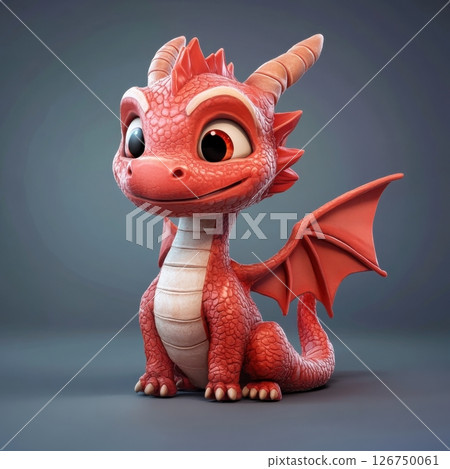 Cute Red Dragon Cartoon Character with Big Eyes and Playful Design 126750061
