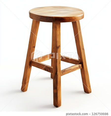 Simple Wooden Stool with Round Seat Isolated on White Background Simple Wooden Stool with Round Seat Isolated on White Background 126750086
