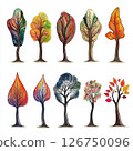 Colorful Cartoon Trees with Exaggerated Features in Various Styles 126750096