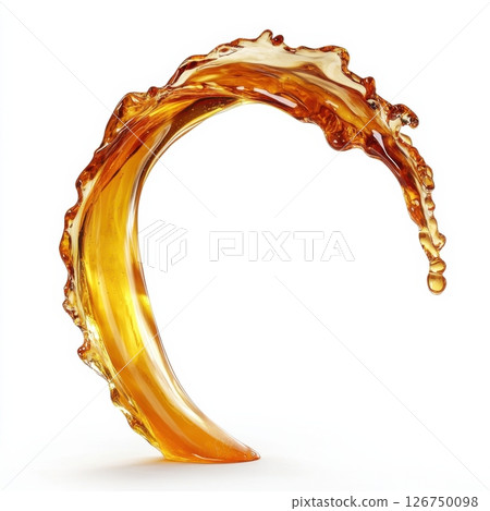 Dynamic Arc of Honey or Soda Creating Vibrant Splash Effect 126750098