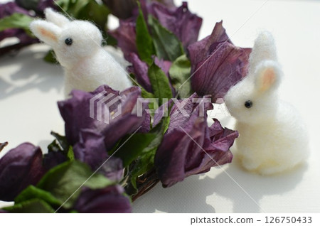 Dried Christmas rose wreath and felt rabbit Dried Christmas rose wreath and felt rabbit 126750433